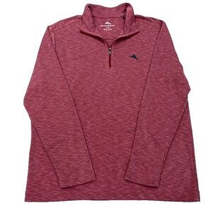 Tommy Bahama Zip‎ Sweater Pullover L Golf Red Logo Mens
